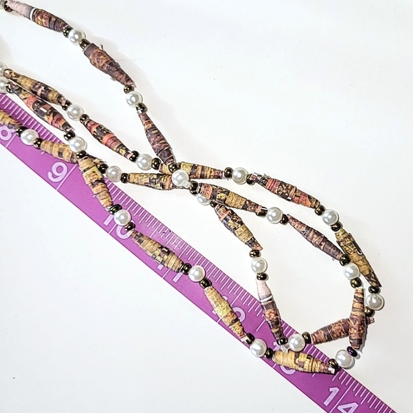 2 ROLLED PAPER BEAD NECKLACES - LIGHTWEIGHT - ABOUT 28" LONG EACH - Picture 5 of 6